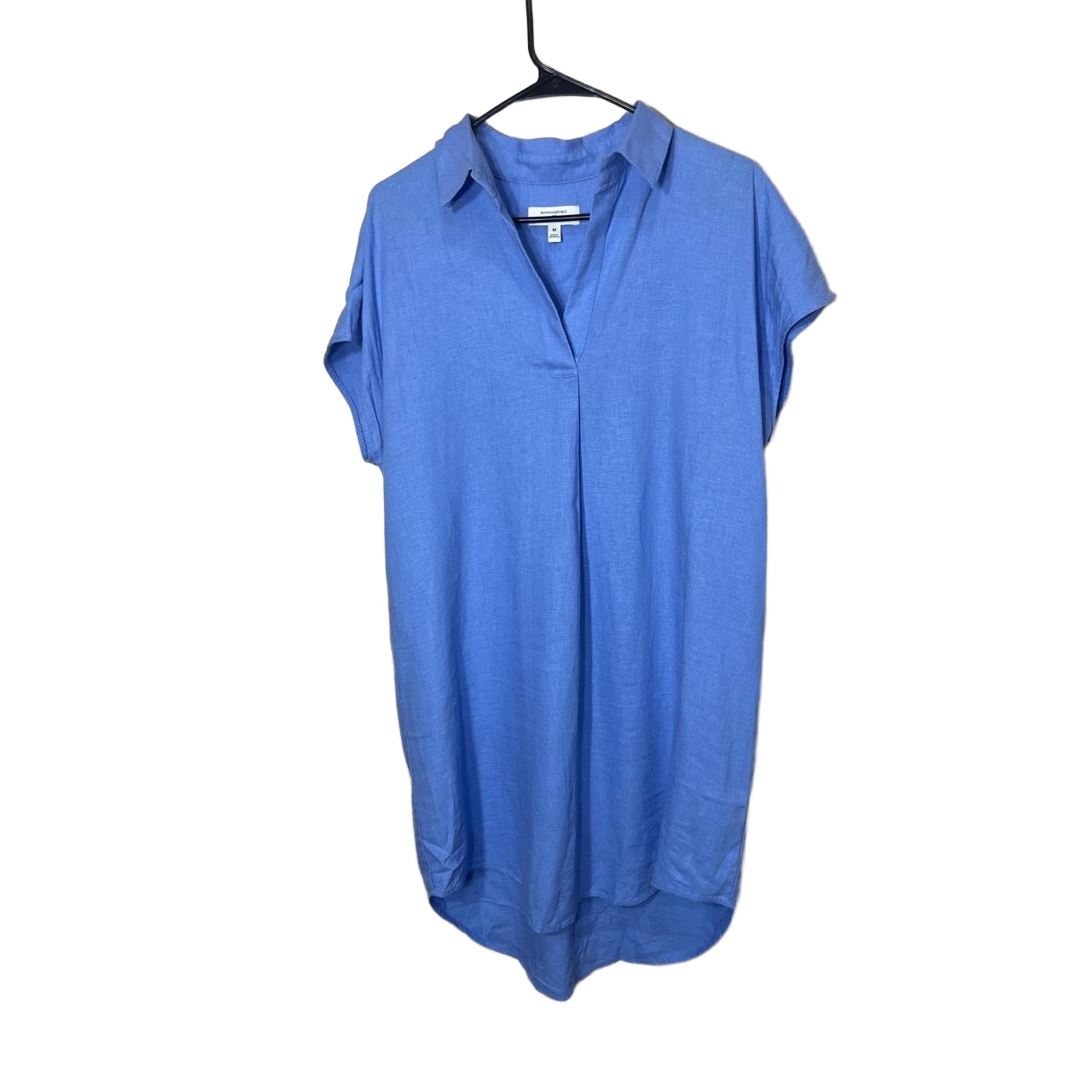Banana Republic Blue Linen Blend Short Sleeve V Neck Midi Dress Medium